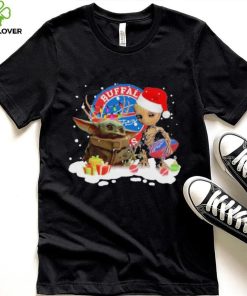 Baby Yoda Reindeer And Santa Groot Hug Buffalo Bills Christmas Light Shirt