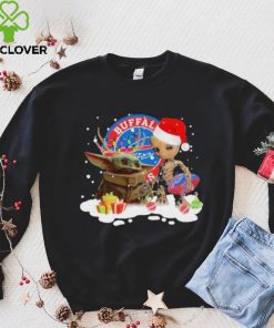 Baby Yoda Reindeer And Santa Groot Hug Buffalo Bills Christmas Light Shirt