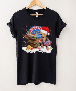 Baby Yoda Reindeer And Santa Groot Hug Buffalo Bills Christmas Light Shirt