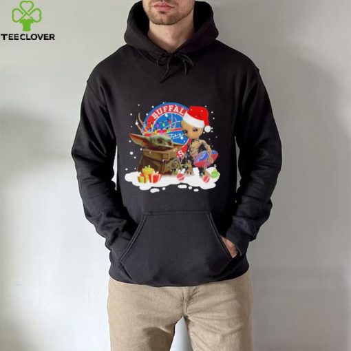 Baby Yoda Reindeer And Santa Groot Hug Buffalo Bills Christmas Light Shirt