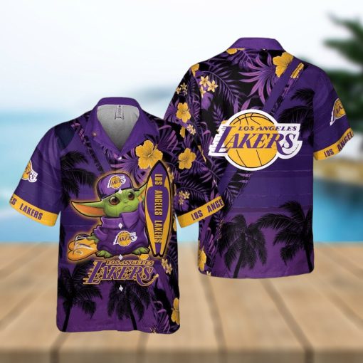 Baby Yoda Star Wars Loves NBA Los Angeles Lakers Hawaiian Shirt Summer Vacation Gift