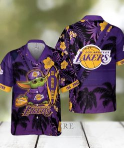 Baby Yoda Star Wars Loves NBA Los Angeles Lakers Hawaiian Shirt Summer Vacation Gift