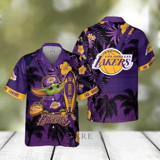 Baby Yoda Star Wars Loves NBA Los Angeles Lakers Hawaiian Shirt Summer Vacation Gift