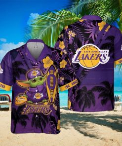 Baby Yoda Star Wars Loves NBA Los Angeles Lakers Hawaiian Shirt Summer Vacation Gift