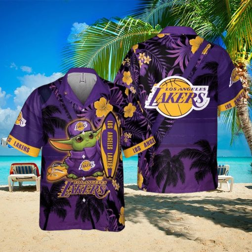 Baby Yoda Star Wars Loves NBA Los Angeles Lakers Hawaiian Shirt Summer Vacation Gift