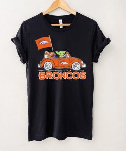 Baby Yoda drive a car Denver Broncos football flag logo shirt