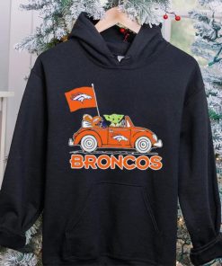 Baby Yoda drive a car Denver Broncos football flag logo hoodie, sweater, longsleeve, shirt v-neck, t-shirt