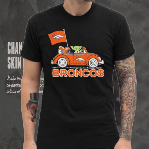 Baby Yoda drive a car Denver Broncos football flag logo hoodie, sweater, longsleeve, shirt v-neck, t-shirt