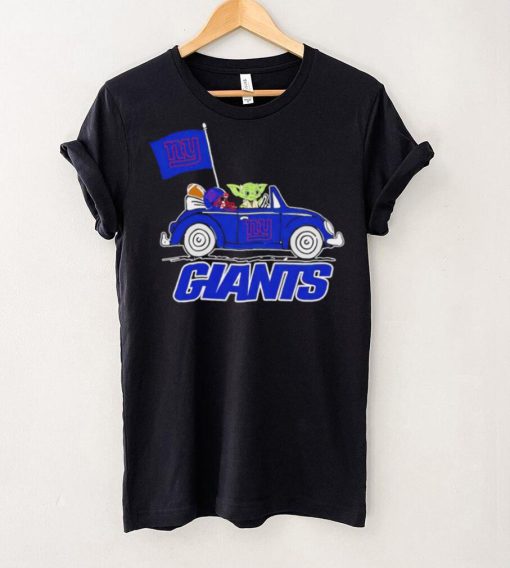 Baby Yoda drive a car New York Giants football flag logo hoodie, sweater, longsleeve, shirt v-neck, t-shirt