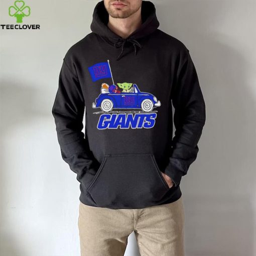 Baby Yoda drive a car New York Giants football flag logo hoodie, sweater, longsleeve, shirt v-neck, t-shirt