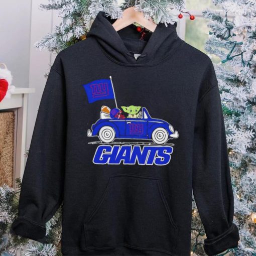 Baby Yoda drive a car New York Giants football flag logo hoodie, sweater, longsleeve, shirt v-neck, t-shirt