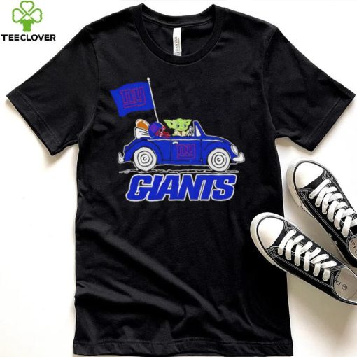 Baby Yoda drive a car New York Giants football flag logo hoodie, sweater, longsleeve, shirt v-neck, t-shirt