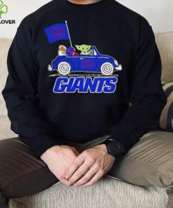 Baby Yoda drive a car New York Giants football flag logo hoodie, sweater, longsleeve, shirt v-neck, t-shirt