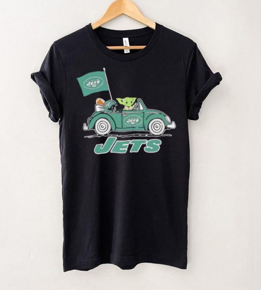 Baby Yoda drive a car New York Jets football flag logo hoodie, sweater, longsleeve, shirt v-neck, t-shirt