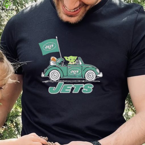 Baby Yoda drive a car New York Jets football flag logo hoodie, sweater, longsleeve, shirt v-neck, t-shirt