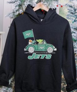 Baby Yoda drive a car New York Jets football flag logo hoodie, sweater, longsleeve, shirt v-neck, t-shirt