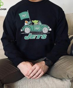 Baby Yoda drive a car New York Jets football flag logo hoodie, sweater, longsleeve, shirt v-neck, t-shirt