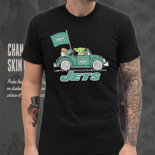 Baby Yoda drive a car New York Jets football flag logo hoodie, sweater, longsleeve, shirt v-neck, t-shirt