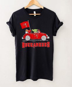 Baby Yoda drive a car Tampa Bay Buccaneers football flag logo shirt