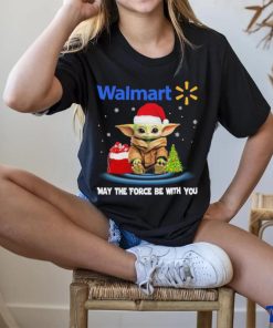 Baby Yoda hat santa Walmart may the force be with you logo christmas shirt