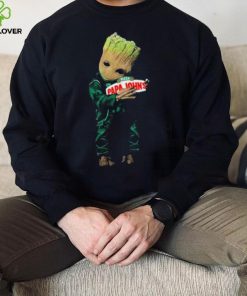 Baby groot hug pizza papajohn logo 2023 t hoodie, sweater, longsleeve, shirt v-neck, t-shirt