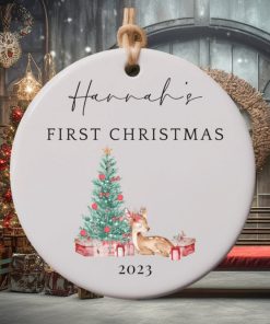 Baby’s First Christmas Ornament, Personalized First Christmas Girl Ornament, Custom Baby Girl Ornament 2023, Custom Deer Baby Girl Ornament