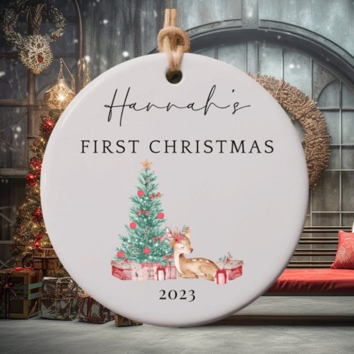 Baby’s First Christmas Ornament, Personalized First Christmas Girl Ornament, Custom Baby Girl Ornament 2023, Custom Deer Baby Girl Ornament