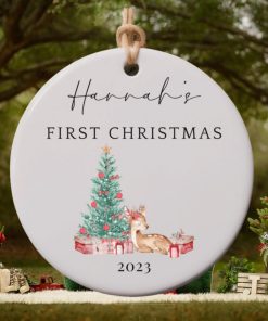 Baby’s First Christmas Ornament, Personalized First Christmas Girl Ornament, Custom Baby Girl Ornament 2023, Custom Deer Baby Girl Ornament