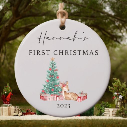 Baby’s First Christmas Ornament, Personalized First Christmas Girl Ornament, Custom Baby Girl Ornament 2023, Custom Deer Baby Girl Ornament