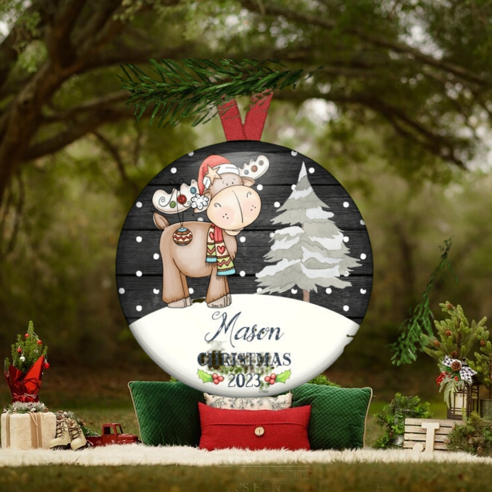 Baby's first Christmas ornament personalized. Moose woodland animal ornament for new baby. Christmas decorations for the tree ORN PERS 55 Baby's first Christmas ornament personalized. Moose woodland animal ornament for new baby. Christmas decorations for the tree ORN PERS 55