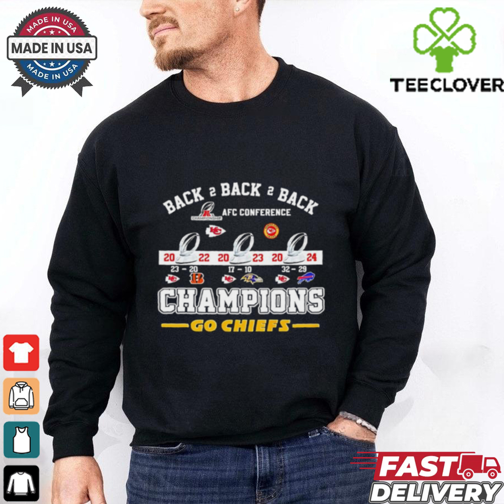 Back 2 back 2 back AFC Conference Champions Go Kansas City Chiefs 2022 24 shirt Back 2 back 2 back AFC Conference Champions Go Kansas City Chiefs 2022 24 shirt