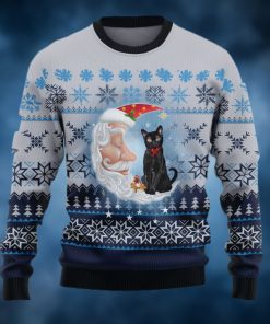 Back Cat Love Santa Moon Ugly Christmas Sweater
