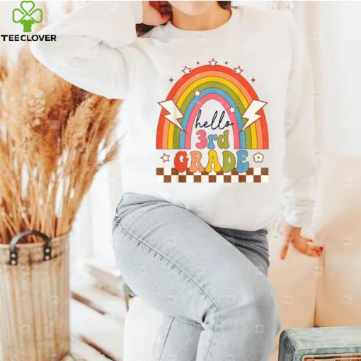 Back To School Hello Third Grade Teacher Retro Rainbow T Shirt   Copy (2)