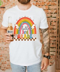 Back To School Hello Third Grade Teacher Retro Rainbow T Shirt Copy (2)