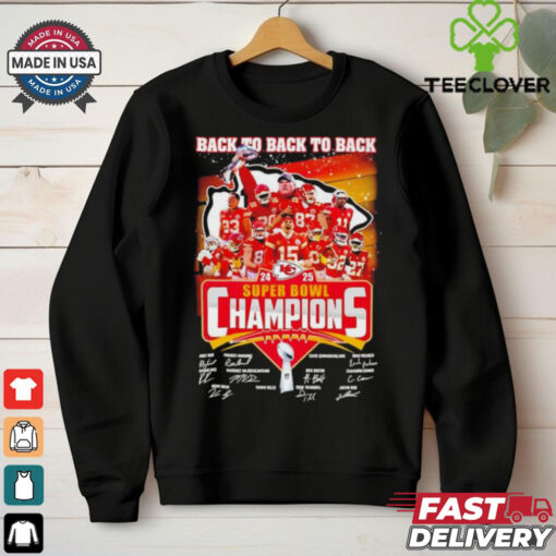 Back to Back to Back 2025 Super Bowl Champions Andy Reid and Players Name Signatures shirt
