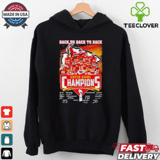 Back to Back to Back 2025 Super Bowl Champions Andy Reid and Players Name Signatures shirt