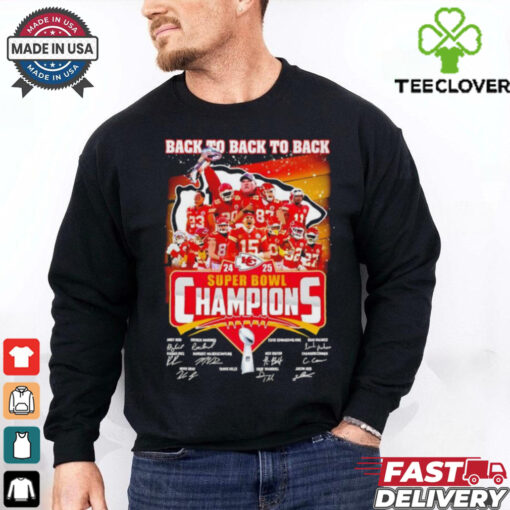 Back to Back to Back 2025 Super Bowl Champions Andy Reid and Players Name Signatures shirt