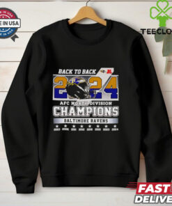 Back-to-Back 2024 AFC North Division Champions Baltimore Ravens Shirt, featuring a bold design celebrating the Ravens' back-to-back AFC North division titles. Perfect for fans proudly supporting the Ravens after this major achievement.