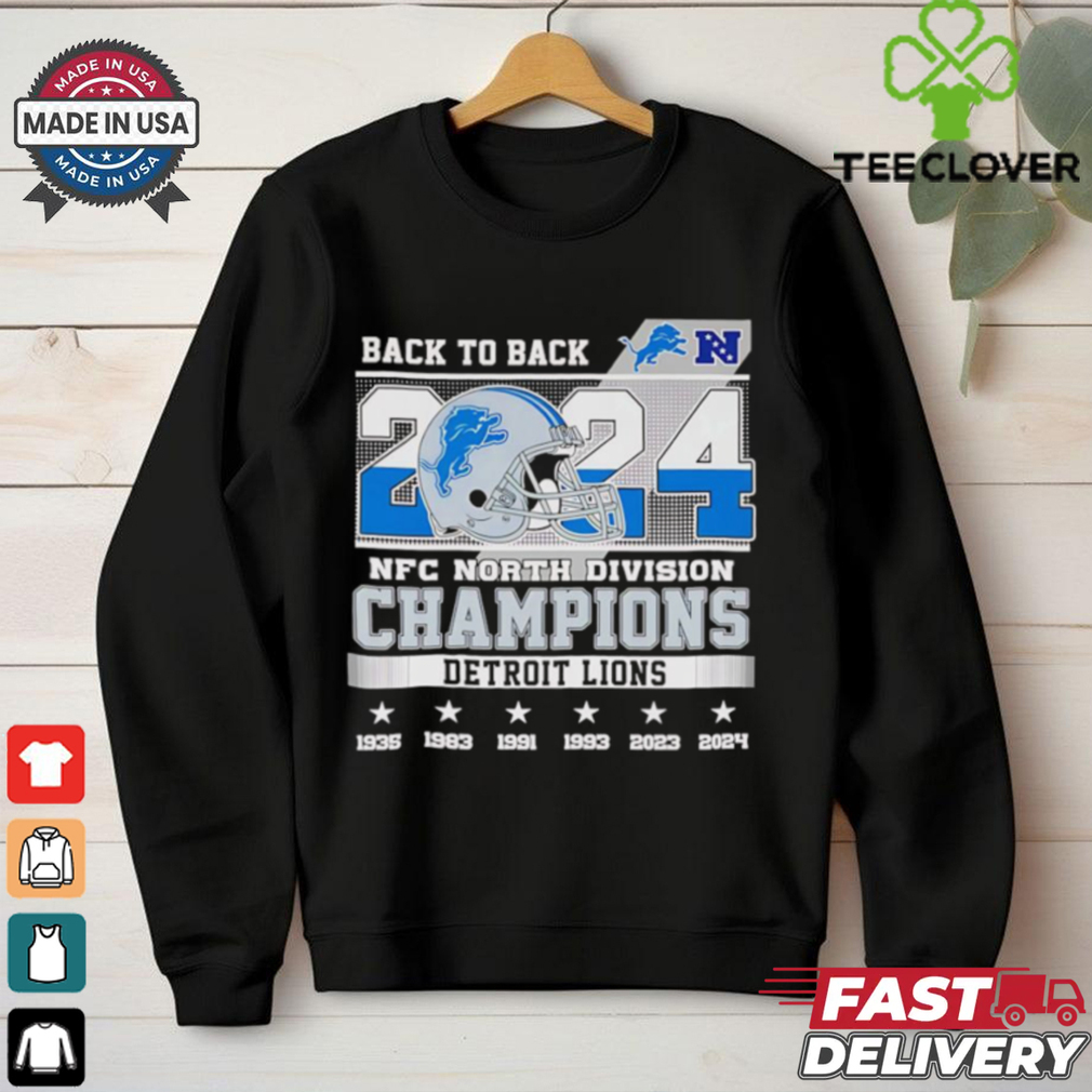 Back to back 2024 NFC North Division Champions Detroit Lions helmet shirt Back to back 2024 NFC North Division Champions Detroit Lions helmet shirt