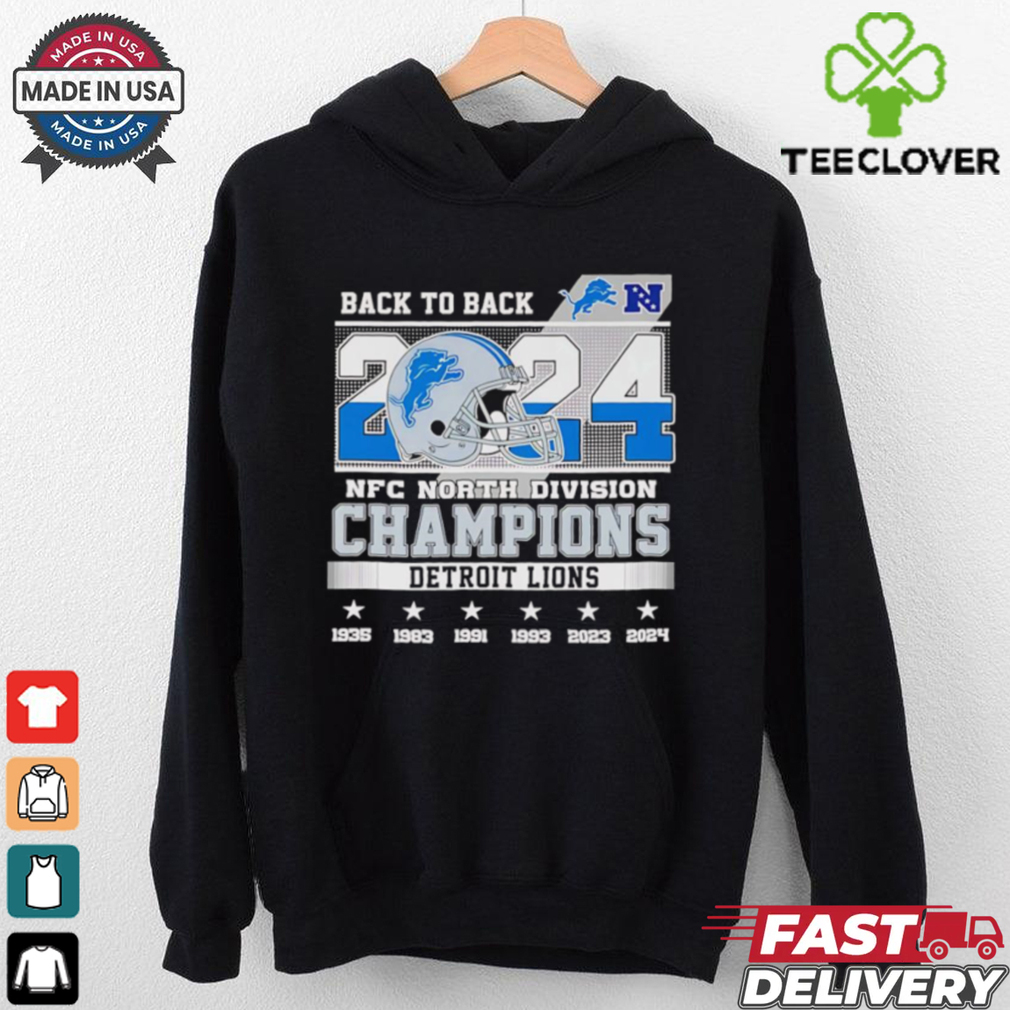 Back to back 2024 NFC North Division Champions Detroit Lions helmet shirt Back to back 2024 NFC North Division Champions Detroit Lions helmet shirt