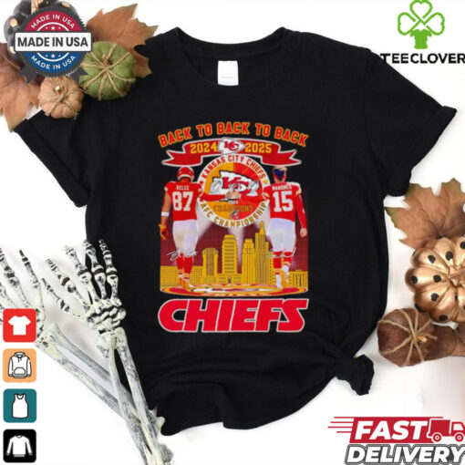 Back to back to back 2024 2025 Chiefs Travis Kelce and Patrick Mahomes shirt