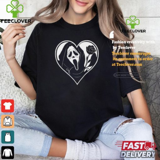 Badassmommy Wearing Ghostface Skeleton Scream & Rose In Heart Shirt