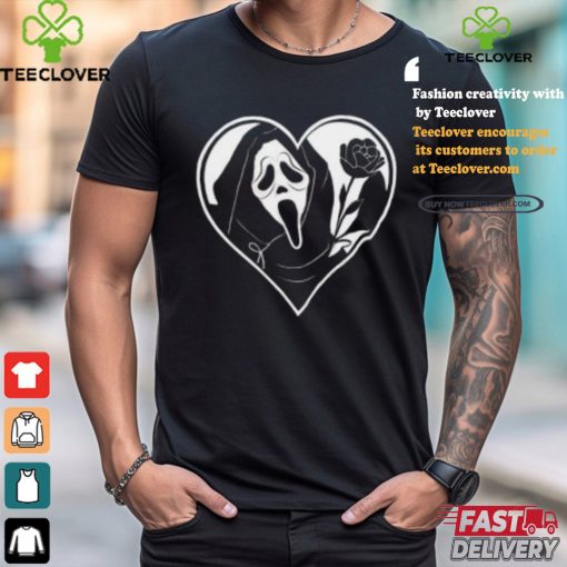 Badassmommy Wearing Ghostface Skeleton Scream & Rose In Heart Shirt