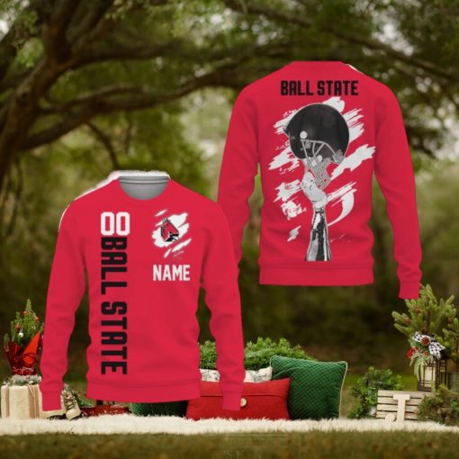 Ball State Cardinals Sports American Football Helmet New 3D Sweater Gift Fans Ugly Christmas Custom Number And Name