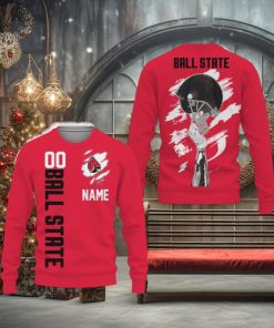 Ball State Cardinals Sports American Football Helmet New 3D Sweater Gift Fans Ugly Christmas Custom Number And Name