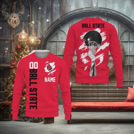 Ball State Cardinals Sports American Football Helmet New 3D Sweater Gift Fans Ugly Christmas Custom Number And Name