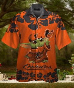 Baltimore Orioles Baby Yoda Short Sleeve Button Up Tropical Hawaiian Shirt