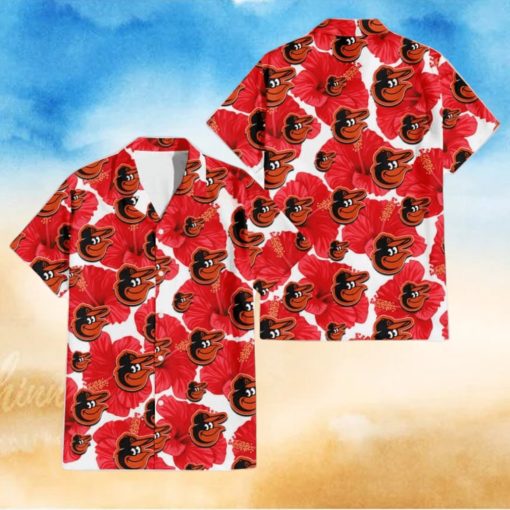 Baltimore Orioles Big Red Hibiscus White Background 3D Hawaiian Shirt Gift For Fans