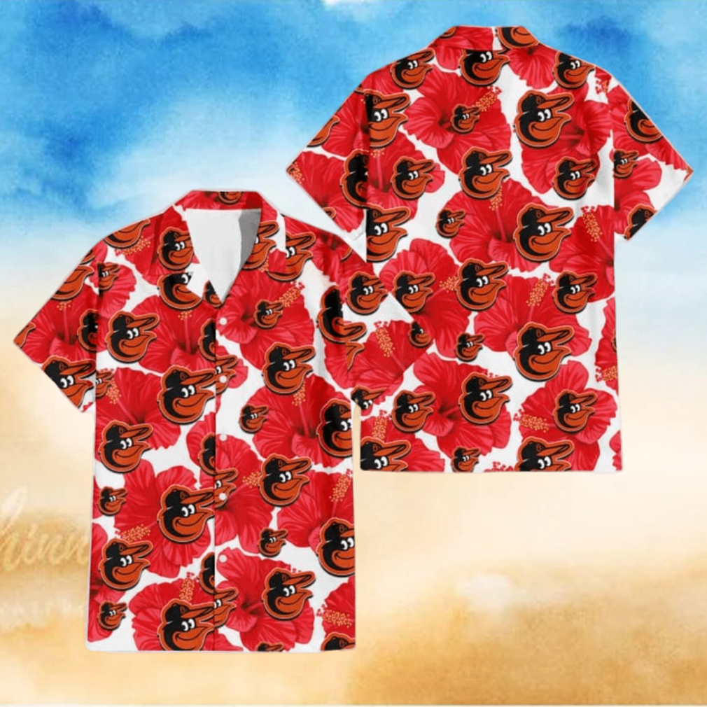 Baltimore Orioles Big Red Hibiscus White Background 3D Hawaiian Shirt Gift For Fans Baltimore Orioles Big Red Hibiscus White Background 3D Hawaiian Shirt Gift For Fans