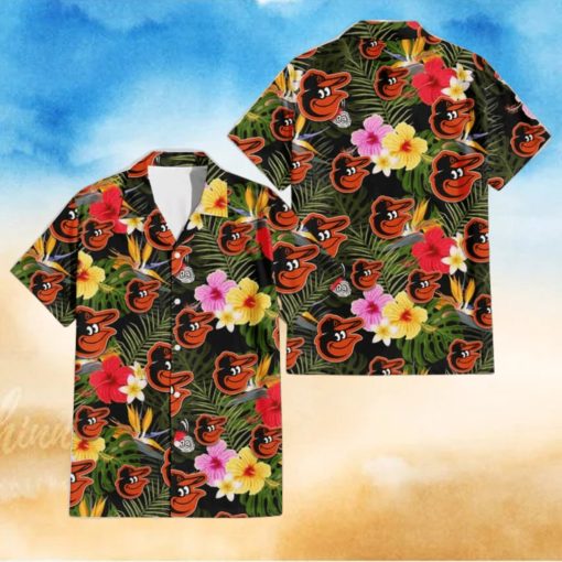 Baltimore Orioles Colorful Hibiscus Green Leaf Back Background 3D Hawaiian Shirt Gift For Fans